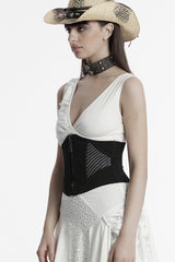 Black Stitching Mesh Zipper Women's Punk Underbust Corset - Product - 2