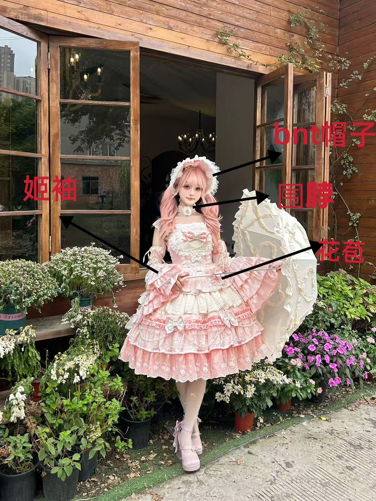 Pink [Falling Sakura] Multi-Layered Ruffled Hanayome Bow Lace Sweet Plus Size Princess Lolita Jsk Dress - Product - 5