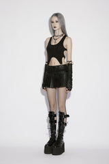 Black Printed Women's Punk College Style Cool Pleated Skirt - Product - 3