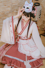 Beige/Pink Wide Sleeved Multi-Layered Ruffle Sweet Lolita OP Dress - Product - 5