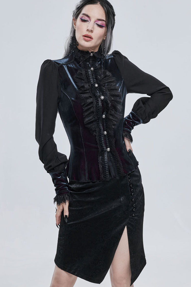 Black Gothic Pattern Leather Button Decoration Slim-Fitting Hip Women's Skirt - Product - 4