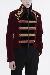 Red Totem Embroidered Swallow Tailed Men's Gothic Coat - Red - 1