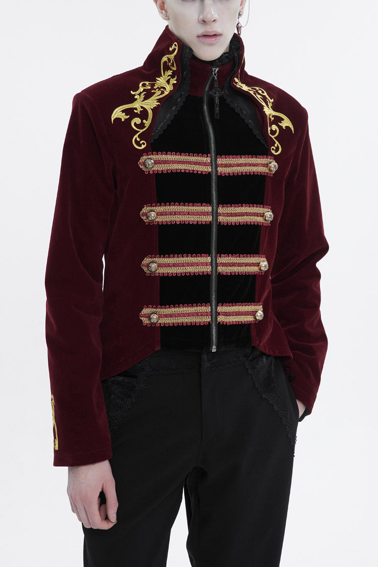 Red Totem Embroidered Swallow Tailed Men's Gothic Coat - Red - 1