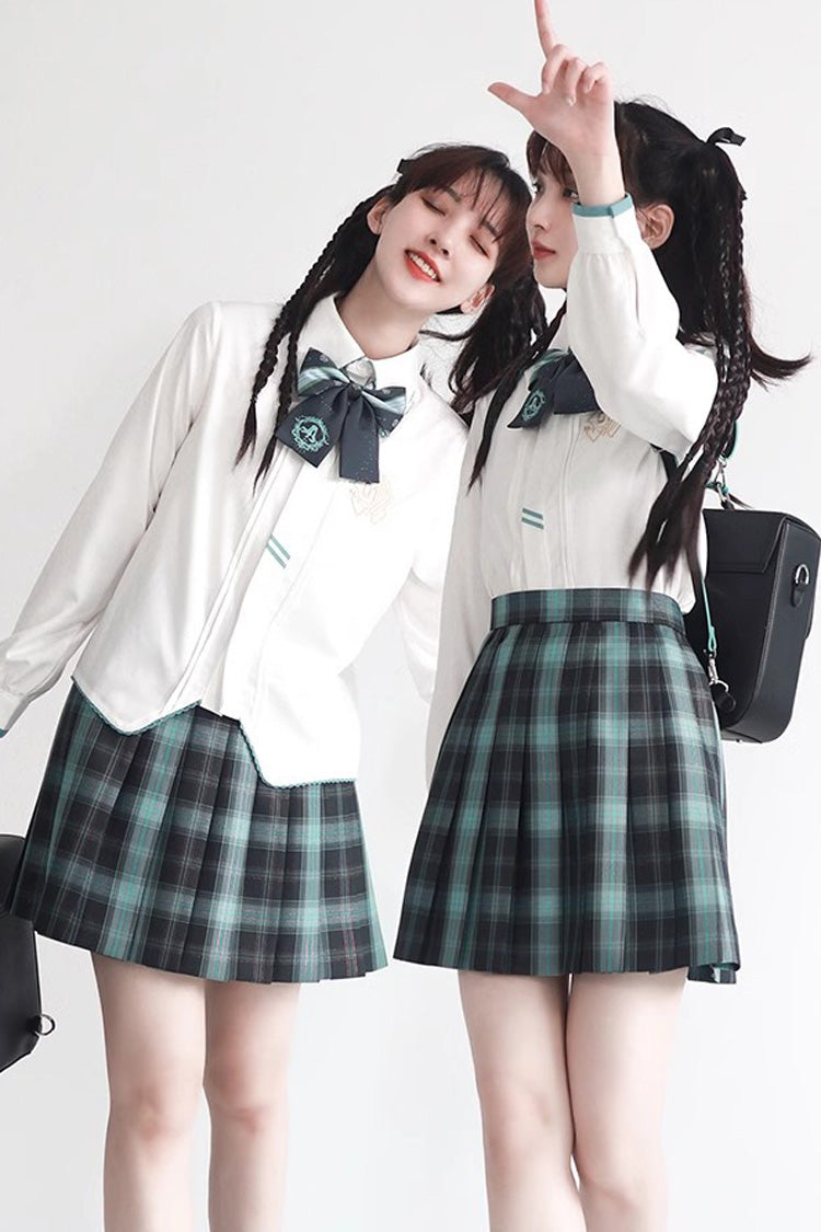 Blue/Green Plaid Print Sweet Japanese School Pleated Skirt - Product - 7