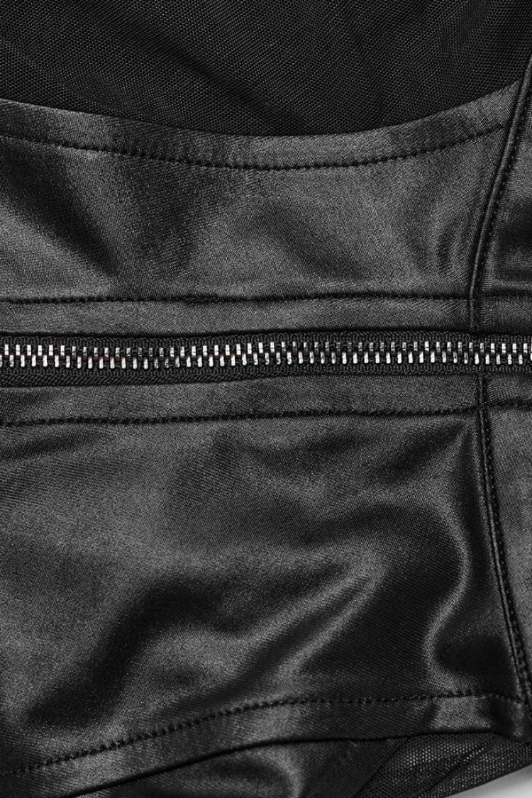 Black Leather Stitching Mesh Sheer Womens Steampunk Vest - Product - 8