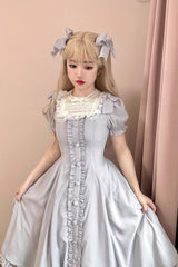Light Blue Annie's Gift Short Sleeves Bowknot Sweet Lolita Dress (Plus Size Support) - Product - 3