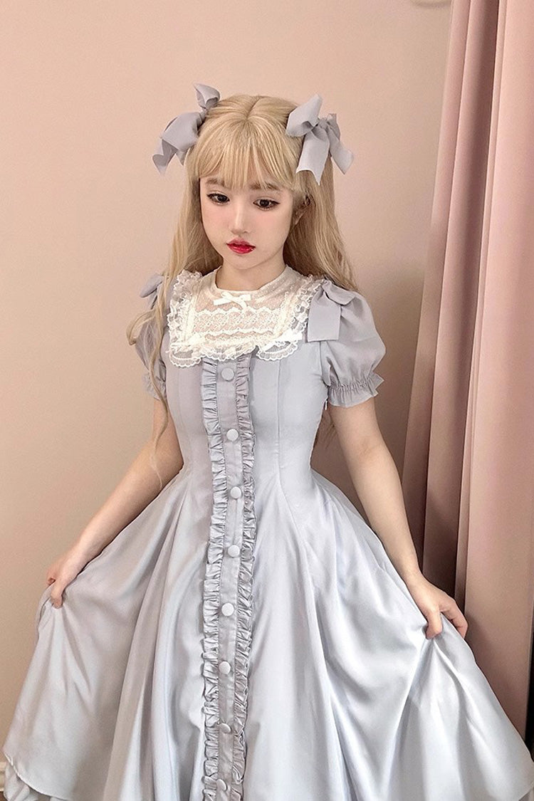 Light Blue Annie's Gift Short Sleeves Bowknot Sweet Lolita Dress (Plus Size Support) - Product - 3