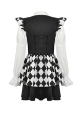 Black/White Harlequin Sharp Point Collar Long Puff Sleeves Women's Lolita Gothic Dress - Product - 16