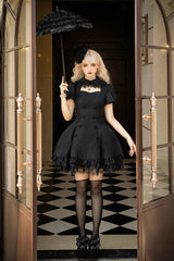 Black [Midnight Whisper] Double-breasted Short Sleeves Hollow Gothic Lolita Dress - Product - 2