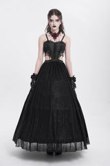 Black Jacquard Floral Embroidery Lace Ripped Women's Gothic Party Slip Dress - Black - 1