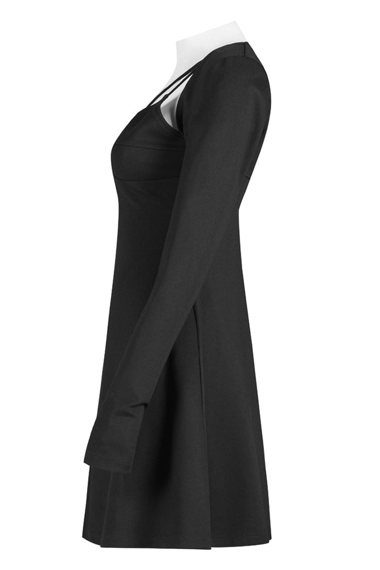 Black Two-Piece Fitting Sling Strap Design A-Shape Women's Punk Slip Dress - Product - 6