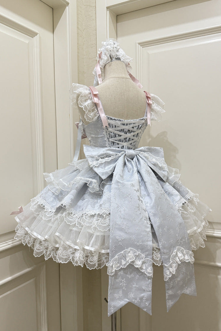 Blue [Fleishi Island] Sleeveless Ruffle Bowknot Lace Slim Sweet Ballet Lolita Jsk Dress - Product - 4