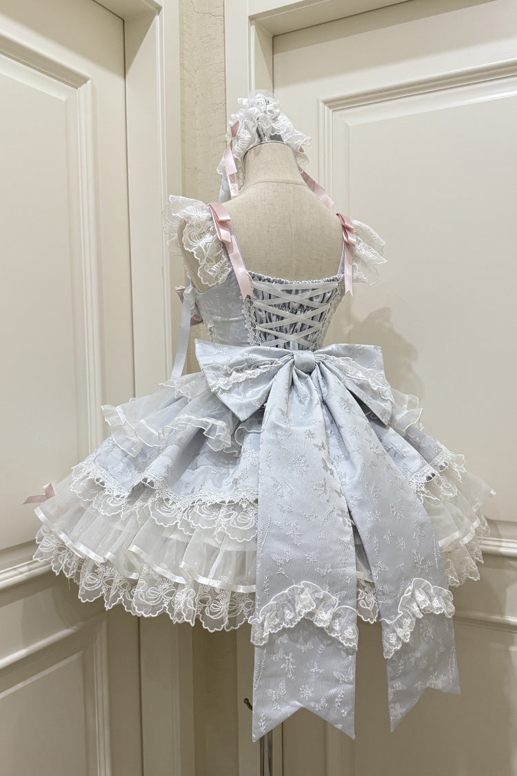Blue [Fleishi Island] Sleeveless Ruffle Bowknot Lace Slim Sweet Ballet Lolita Jsk Dress - Product - 4
