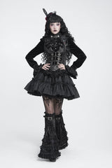 Black Multi-Layered Lace Lace-Up Buckled Pleated Women's Gothic Luxurious Royal  Leg Warmers - Product - 8