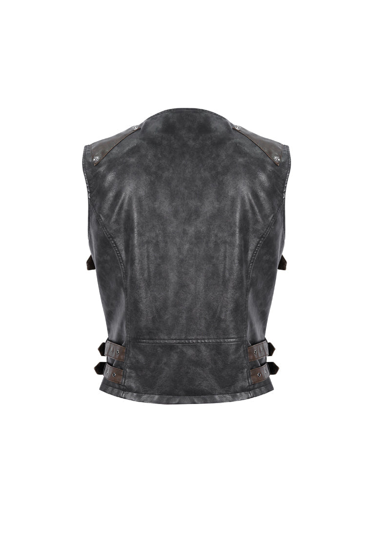 Black Studded Faux Leather Men's Punk Vest - Product - 8