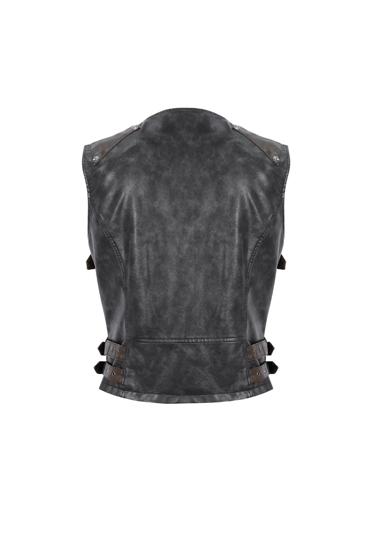 Black Studded Faux Leather Men's Punk Vest - Product - 8