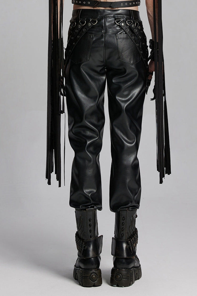 Black Mesh Buckle Strap Men's Punk Pants - Product - 3