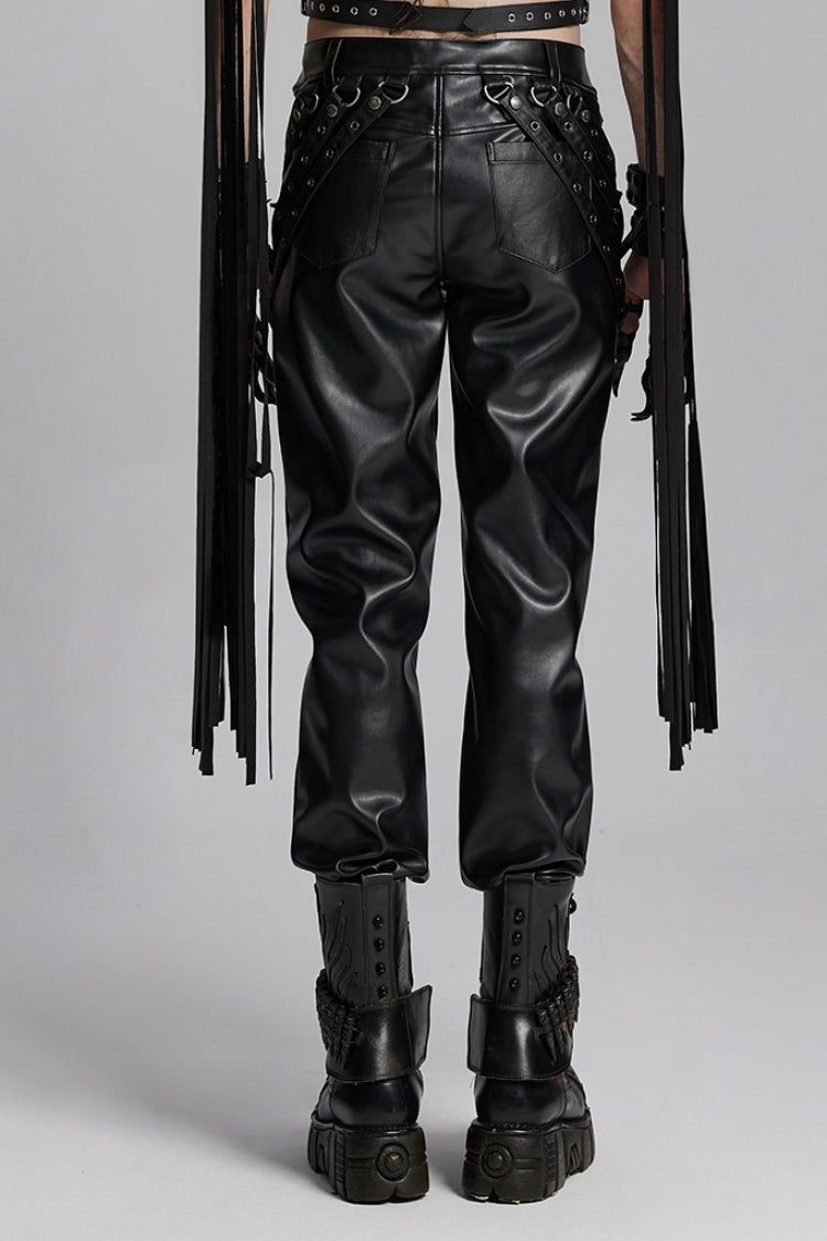 Black Mesh Buckle Strap Men's Punk Pants - Product - 3