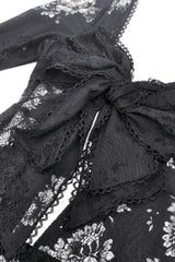 Black Long Flared Sleeves Lace Trimmed Lace-Up Women's Gothic Elegant Robe - Product - 14