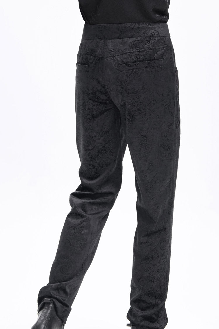 Black Floral Branded Print Embroidery Zipper Men's Gothic Pants - Product - 9