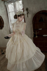 White [Dream by the Pillow] Triple-Layered Ruffled Bow Lace Sweet Elegant Lolita Dress - Product - 11
