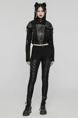 Black Triangular Stitching Mesh Buckle Women's Punk Pants - Product - 4