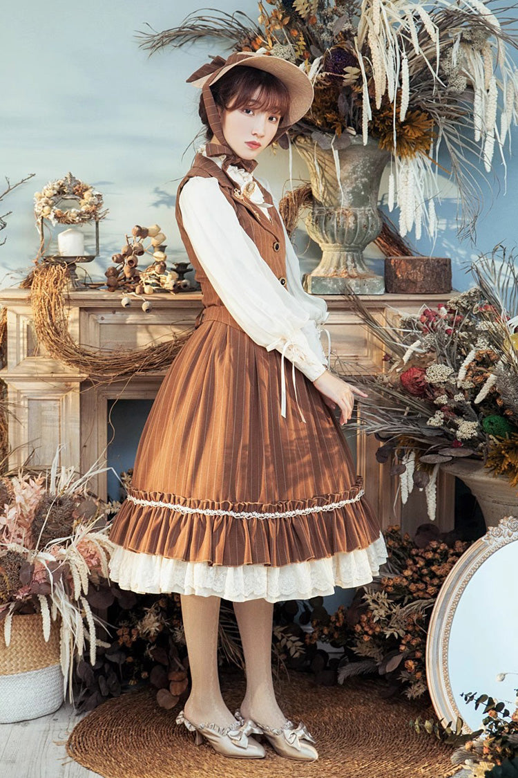 Multi-layer Striped Print Ruffle Sweet College Style Elegant Lolita Skirt 3 Colors - Product - 14