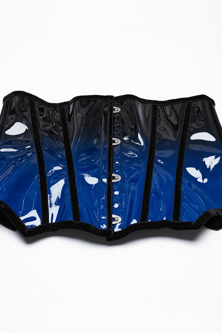 Black/Blue Gradient Patent Leather Women's Gothic Underbust Corset - Product - 5