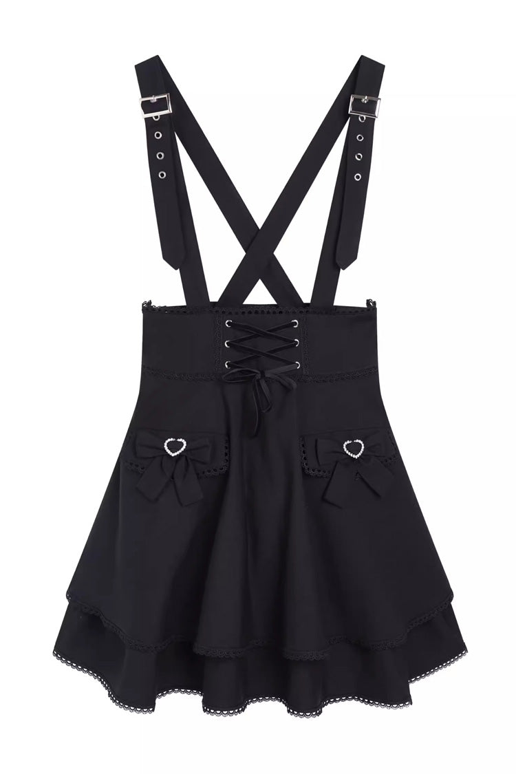 Black Ruffle Bowknot Sweet Jirai Kei Princess Strap Dress - Product - 9