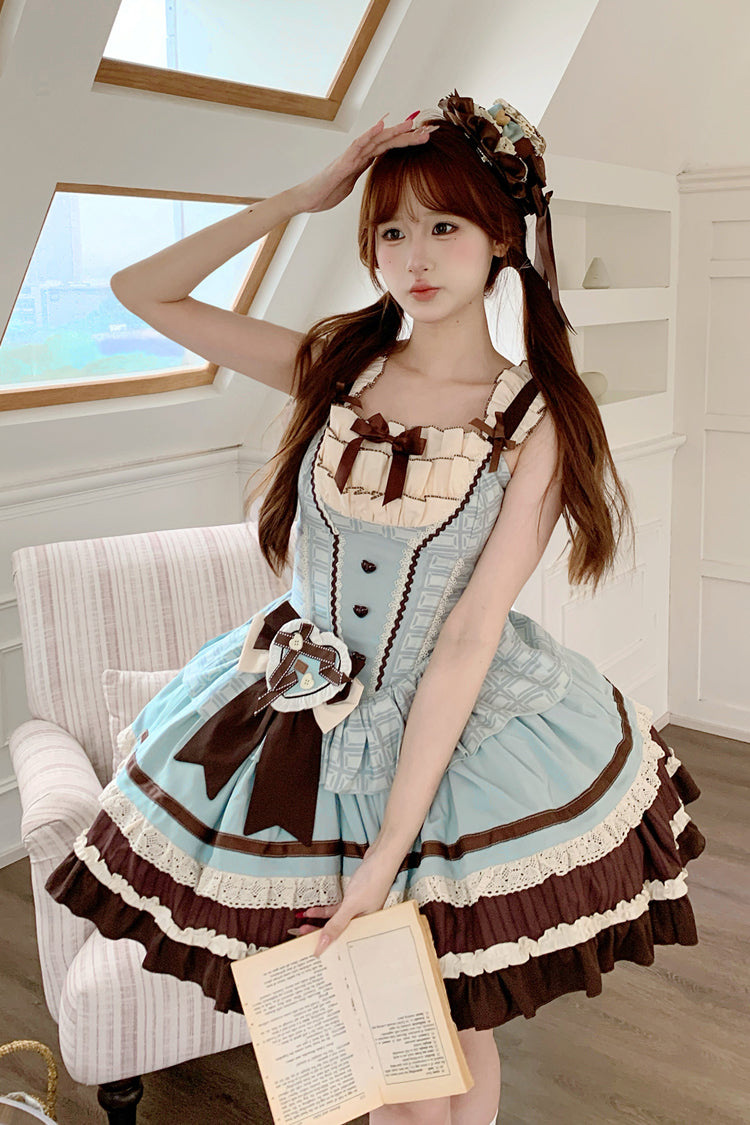 Green/Brown Mint Chocolate Sleeveless Triple-Layered Ruffle Bowknot Sweet (Dress Only) detail view 13