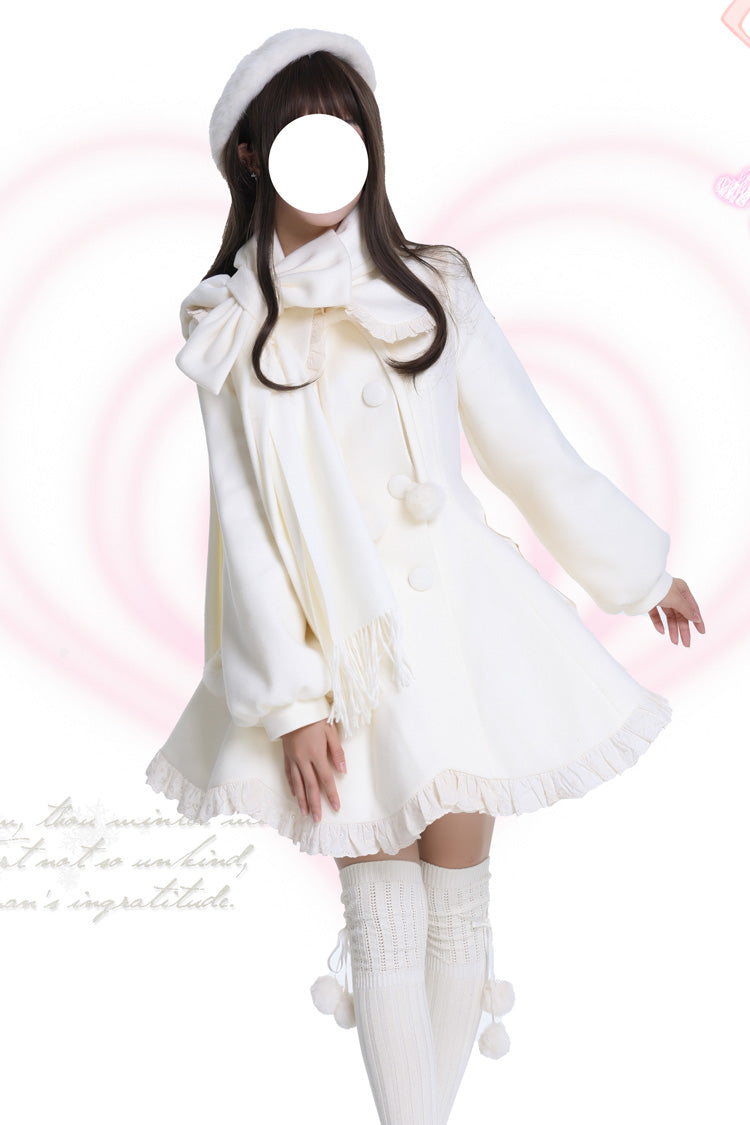 [Winter Sonata] Long Sleeves Ruffle Bowknot Sweet Elegant Princess Lolita Coat 2 Colors - Product - 5