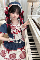 White/Blue/Red [Peach Heart Lilith] Ruffle Bowknot Lace Lace-Up Sweet Lolita Skirt Set - Product - 2