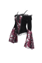 Black/Red Off Shoulder Trumpet Sleeves Embroidery Lace Women's Gothic Blouse - Product - 7
