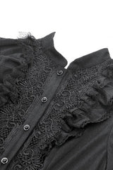 Black Long Bishop Sleeves Double-Layered Lace Hem Lace-Up Women's Gothic Dress - Product - 12