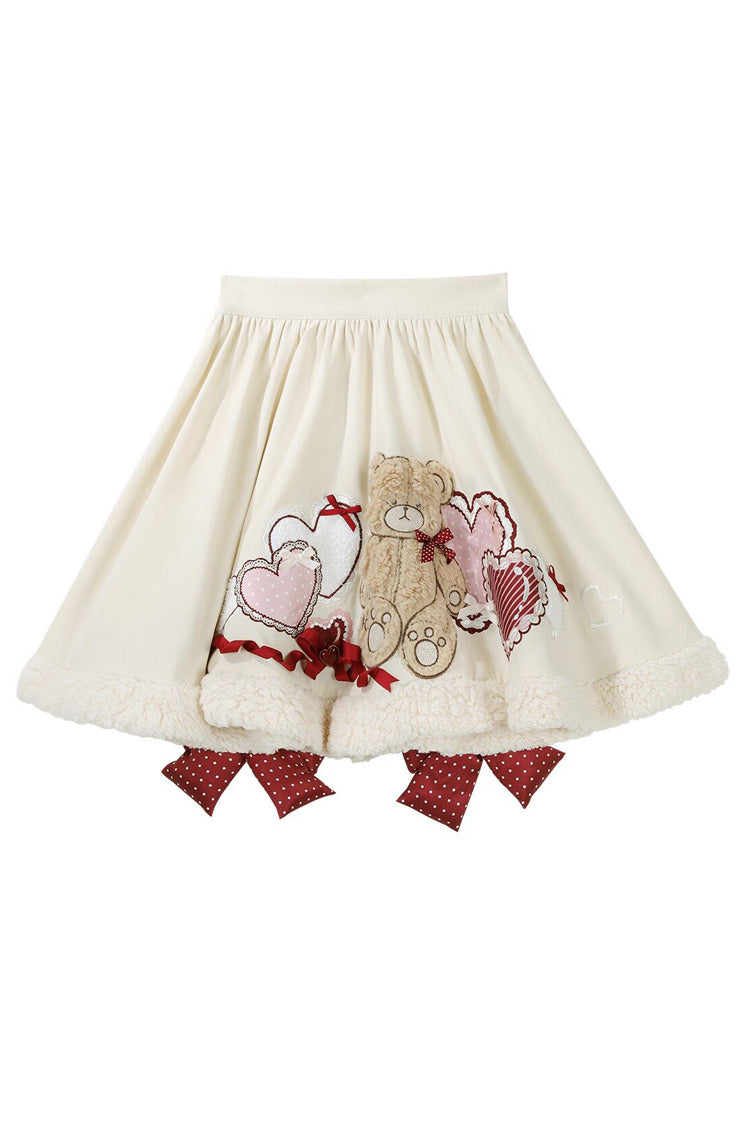 Red/Beige [Heart Bear] Embroidered Sweet Lolita Jsk Dress Set - Skirt - 10