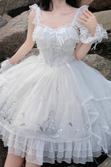 White [Love Is Coming] Multi-layer Ruffle Embroidery Bowknot Sweet Princess Lolita Jsk Dress - Product - 7