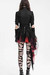 Black/Red Stitching Irregular Mesh Women's Gothic Skirt - Product - 5