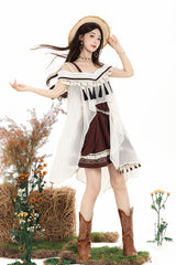 Brown [Dream of the Wilderness] Square Collar Sleeveless Embroidered Sweet Lolita Jsk Dress Set - Product - 3