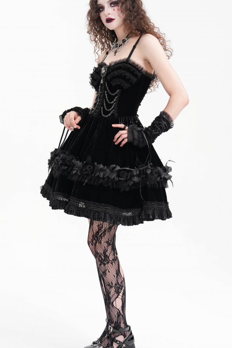 Black Chain Ruffle Lace Women's Gothic Slip Dress - Product - 4
