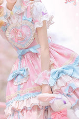 Pink [Frosted Sugar Sweetheart] Double-Layered Print Ruffle Bowknot Sweet Princess Lolita Jsk Dress - Product - 3