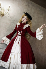 Red [Letters and Poems · Nutcracker Box] Long Sleeves Ruffled Open-Front Bow Lace-Up Gothic Lolita Dress - Product - 13
