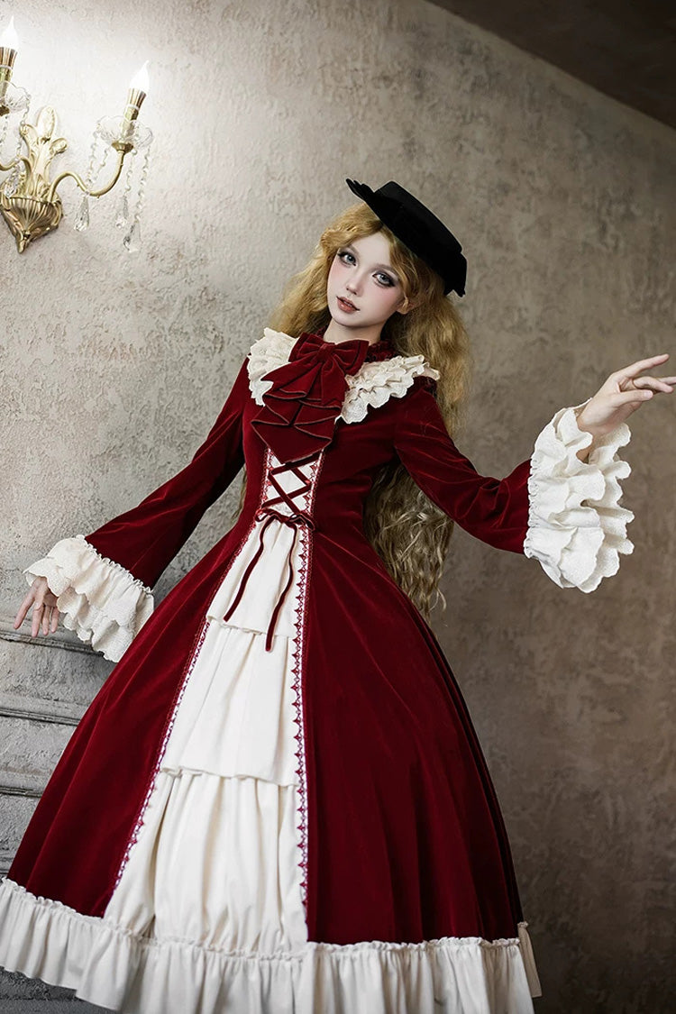 Red [Letters and Poems · Nutcracker Box] Long Sleeves Ruffled Open-Front Bow Lace-Up Gothic Lolita Dress - Product - 13