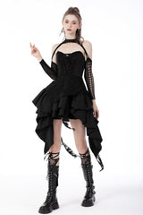 Black Sleeveless Multi-Layered Irregular Frilly Zippered Women's Gothic Evening Dress - Product - 11