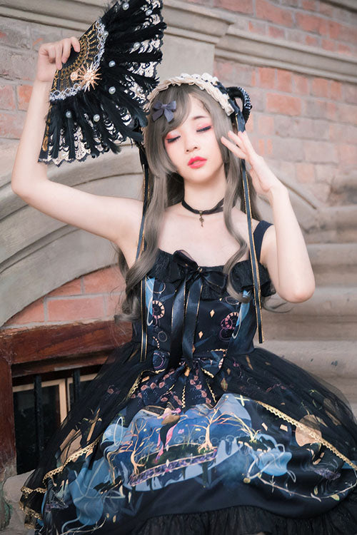 ダークブルー ヴィンテージ マーメイド Song スクエアカラー リボン フリル ノースリーブ ゴシックロリータ ジャンパースカート（JSK） 商品画像