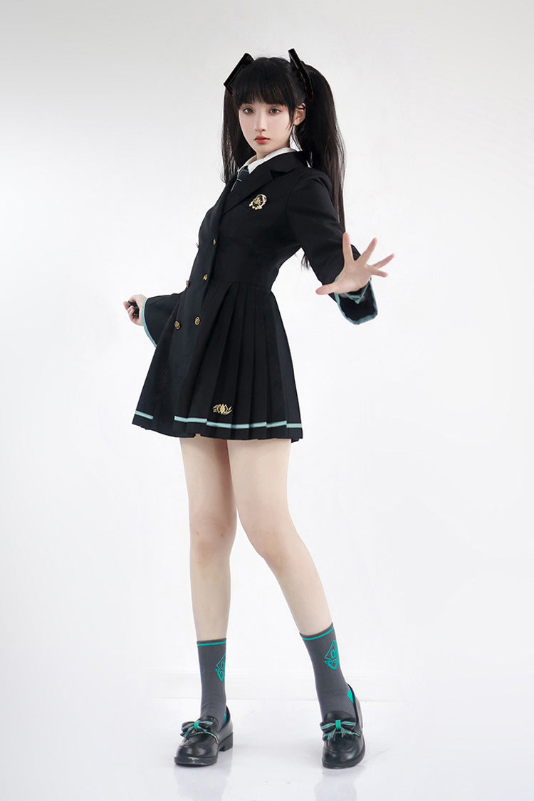 Black Long Sleeves Ginkgo Leaves Japanese School Suit Dress - Product - 2