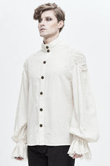White Straight Collar Puff Sleeve Jacquard Mens Punk Blouse - Product - 2