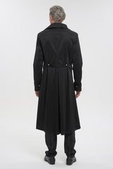 Black Lapel Collar Double Breasted Metal Cross Zip Men's Gothic Long Coat - Product - 5