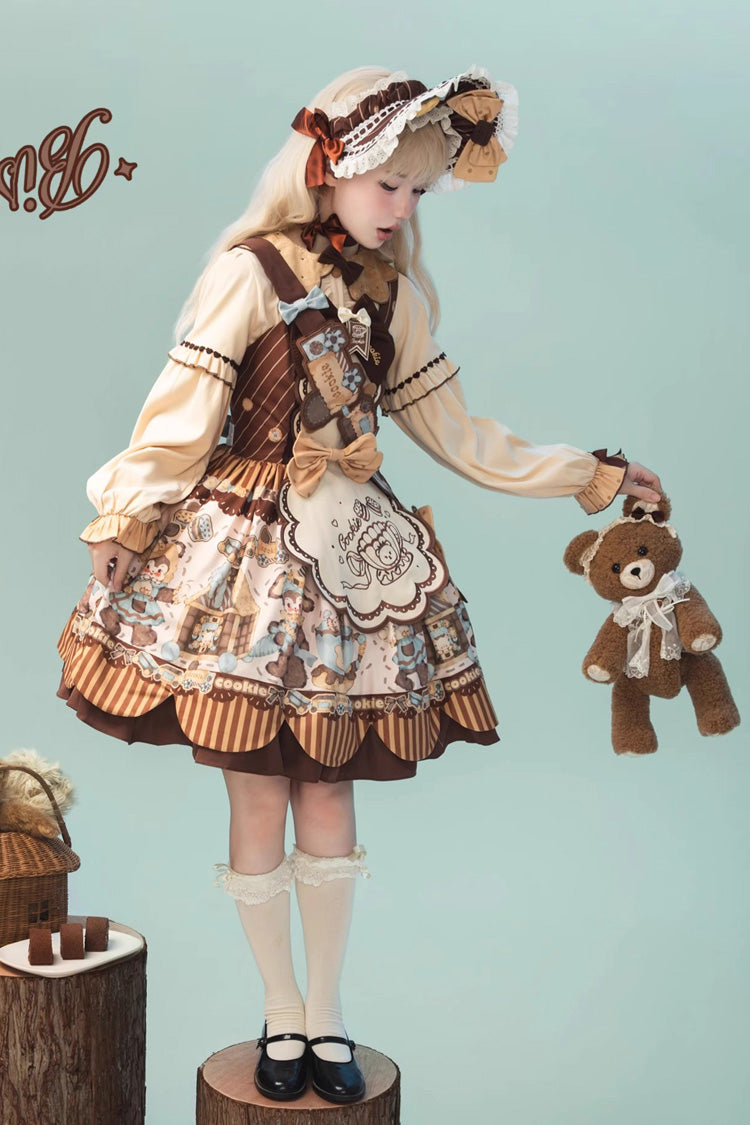 [Bear Cookie] Sleeveless Print Bowknot Sweet Lolita Jsk Dress Set 2 Colors - Product - 7