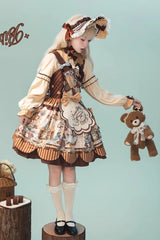 [Bear Cookie] Sleeveless Print Bowknot Sweet Lolita Jsk Dress Set 2 Colors - Product - 7
