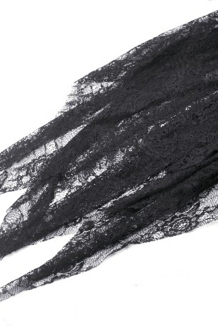 Black Off Shoulder Long Sleeves Women's Gothic Irregular Lace Dress Wedding Dress - Product - 14